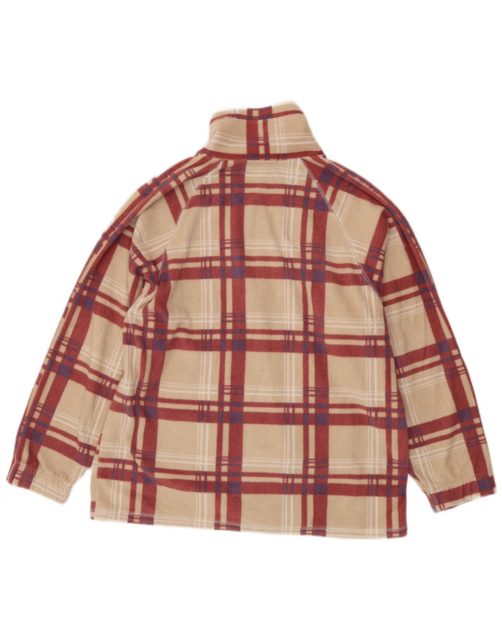 Vintage kvinders grafisk fleecejakke UK 18 XL Beige Plaid Polyester