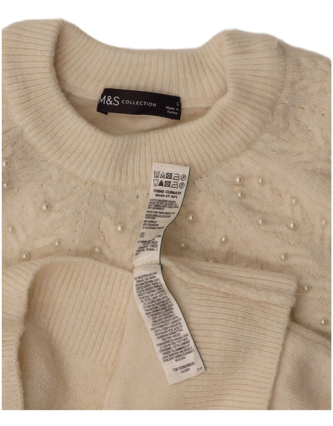 MARKS & SPENCER Dame Crop Crew Neck Jumper Sweater UK 14 Large Off White