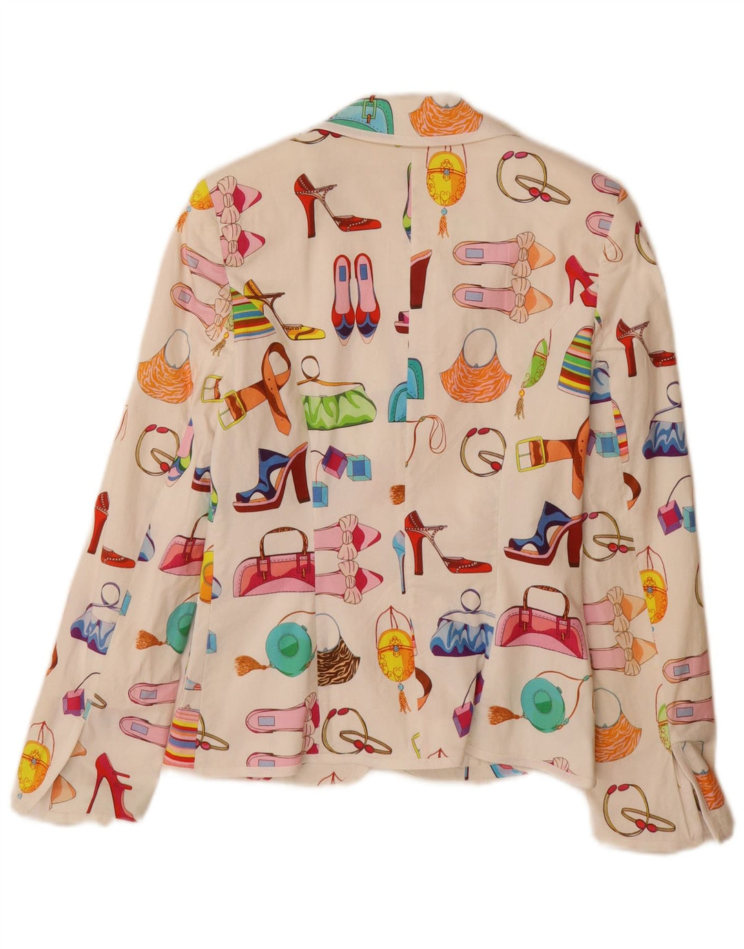 Vintage kvinders abstrakt mønster blazerjakke UK 12 Medium hvid bomuld