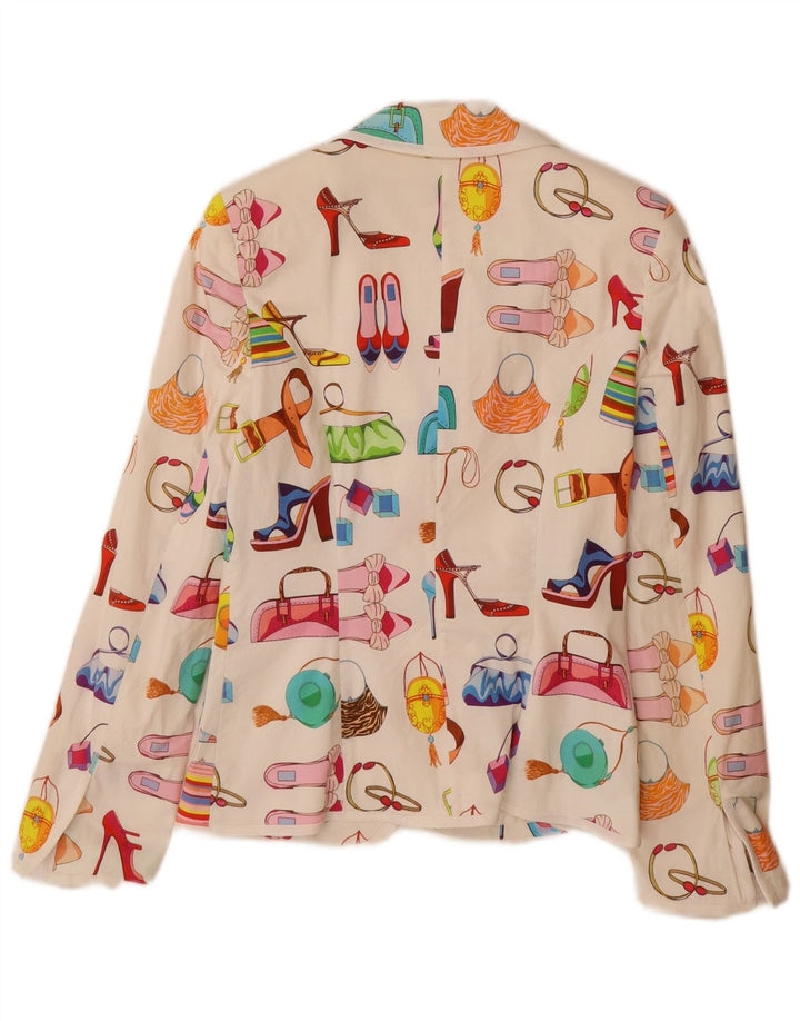 Vintage kvinders abstrakt mønster blazerjakke UK 12 Medium hvid bomuld