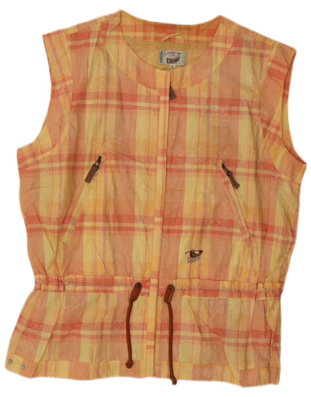 Vintage Dame Oversized Gilet IT 46 Stor Gul Ternet Bomuld