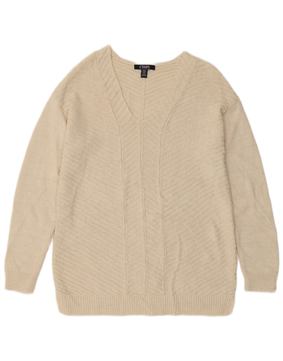 CHAPS Dame V-hals sweater UK 10 Small Off White Bomuld