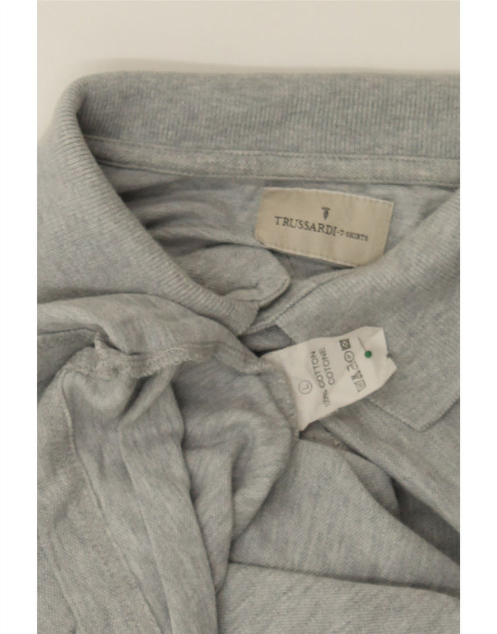TRUSSARDI JEANS Mens Polo Shirt Large Grey Cotton Vintage Trussardi Jeans and Second-Hand Trussardi Jeans from Messina Hembry 