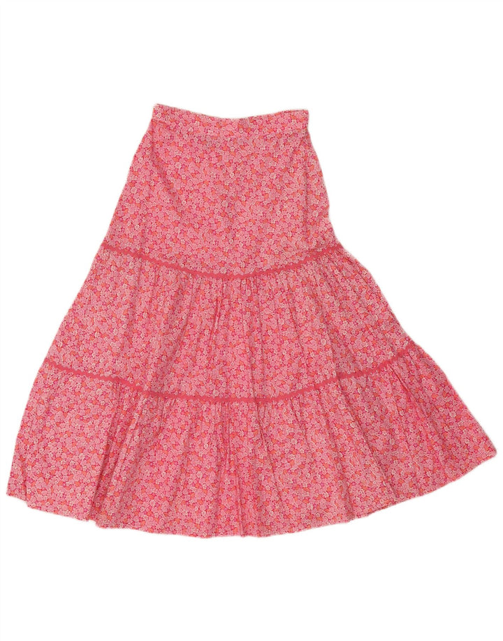 VINTAGE Womens Flared Skirt EU 36 Small W30 Pink Floral Bomuld