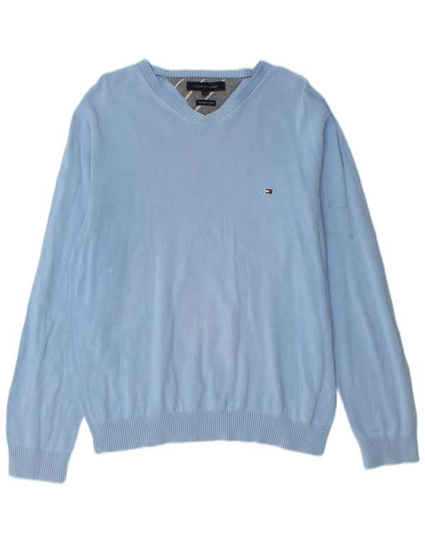 Tommy Hilfiger Herre V-hals sweater Stor Blå Bomuld