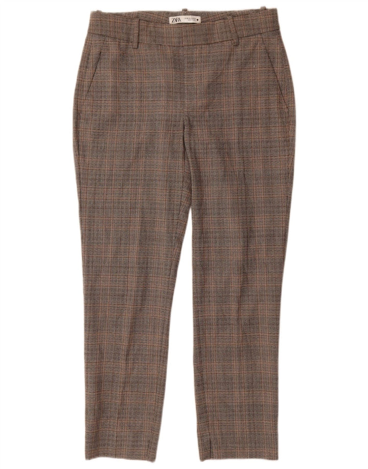 Zara Slim Chinobukser til kvinder EU 38 Small W28 L27 Grå ternet polyester