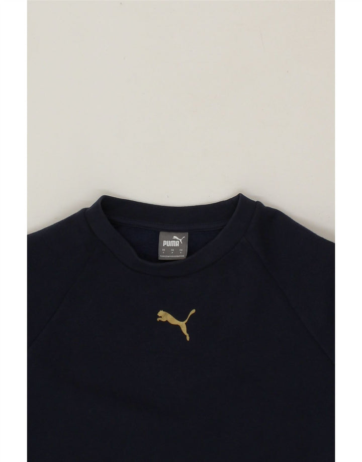 PUMA Womens Crop Sweatshirt Jumper UK 10 Small Navy Blue Cotton Vintage Puma and Second-Hand Puma from Messina Hembry 