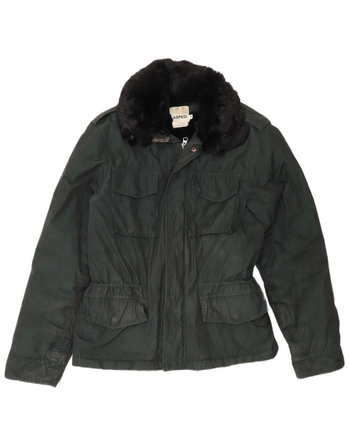 Aspesi Herre Military Jacket UK 38 Medium Green Colourblock Polyester