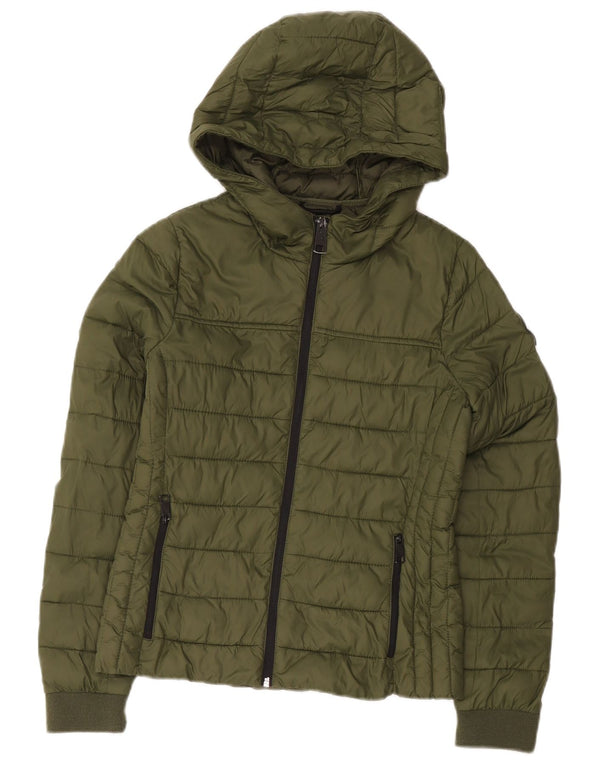 Hollister hættejakke til kvinder UK 10 Small Khaki Nylon