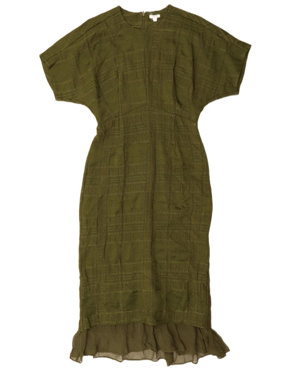 Jigsaw Dame Havfrue Kjole UK 8 Lille grøn ternet viskose