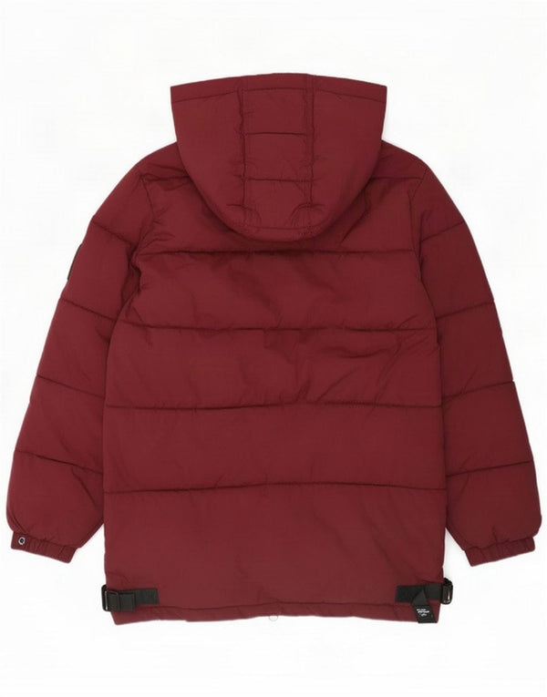 Superdry Womens Hooded Padded Jacket UK 8 Small Burgundy Colourblock