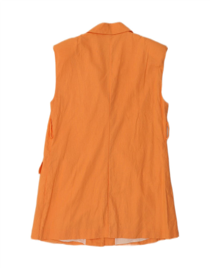 VINTAGE Womens Sleeveless 4 Button Blazer Jacket UK 14 Medium Orange Linen Vintage Vintage and Second-Hand Vintage from Messina Hembry 