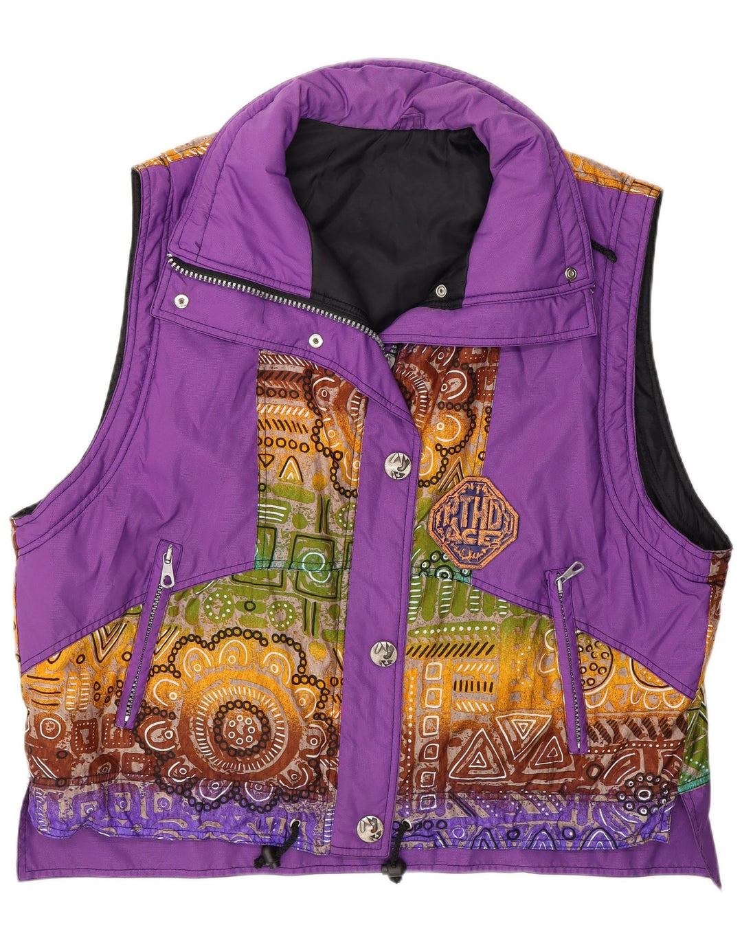 Vintage Dame Oversized Gilet IT 44 Medium Lilla Geometrisk Polyamid