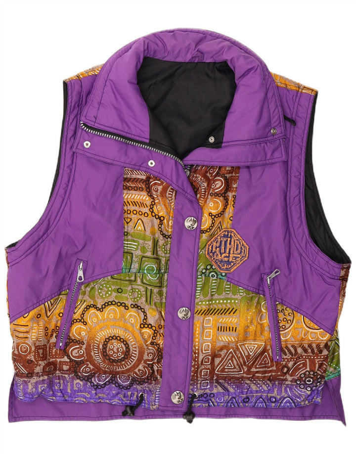 Vintage Dame Oversized Gilet IT 44 Medium Lilla Geometrisk Polyamid