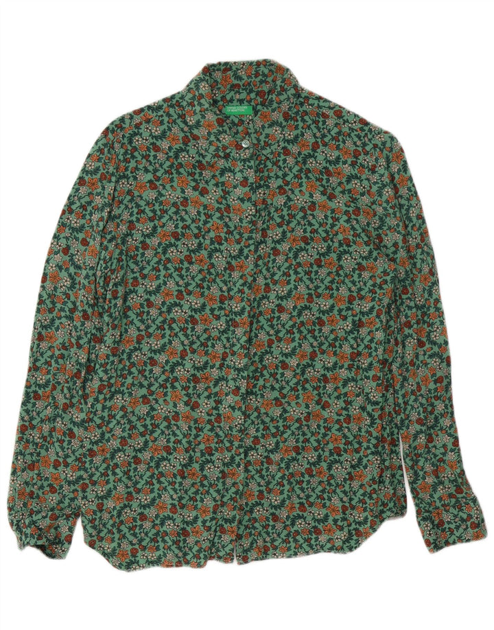 Benetton Womens Shirt UK 14 Medium Green Floral