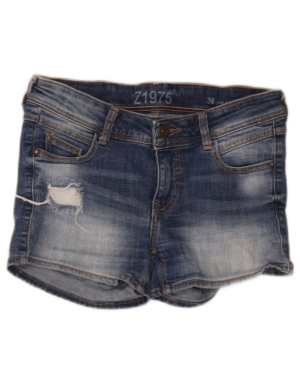 Zara Dame lavtaljede denimshorts EU 36 XS W26 Blå