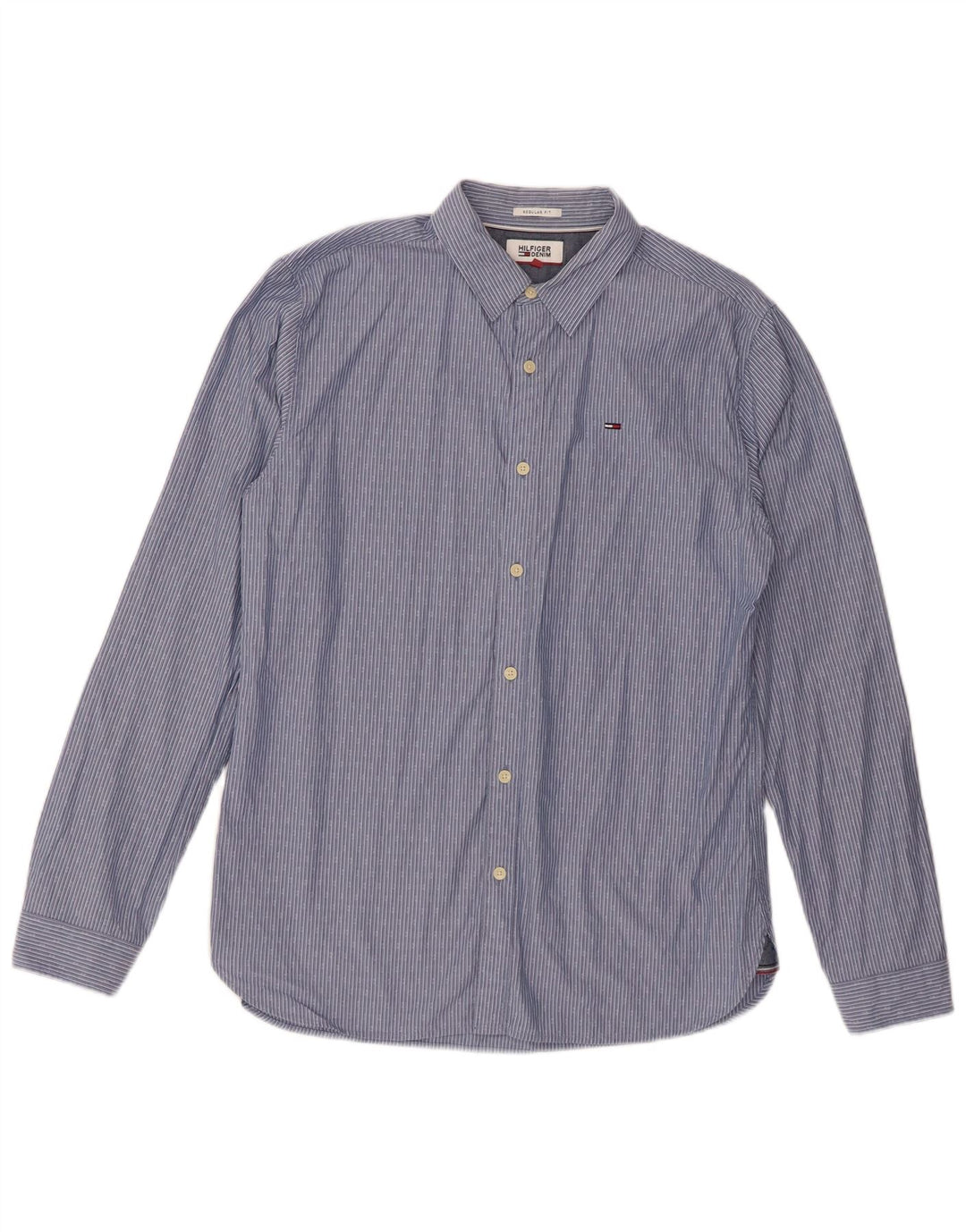 Tommy Hilfiger Herre Regular Fit skjorte Medium blå stribet bomuld