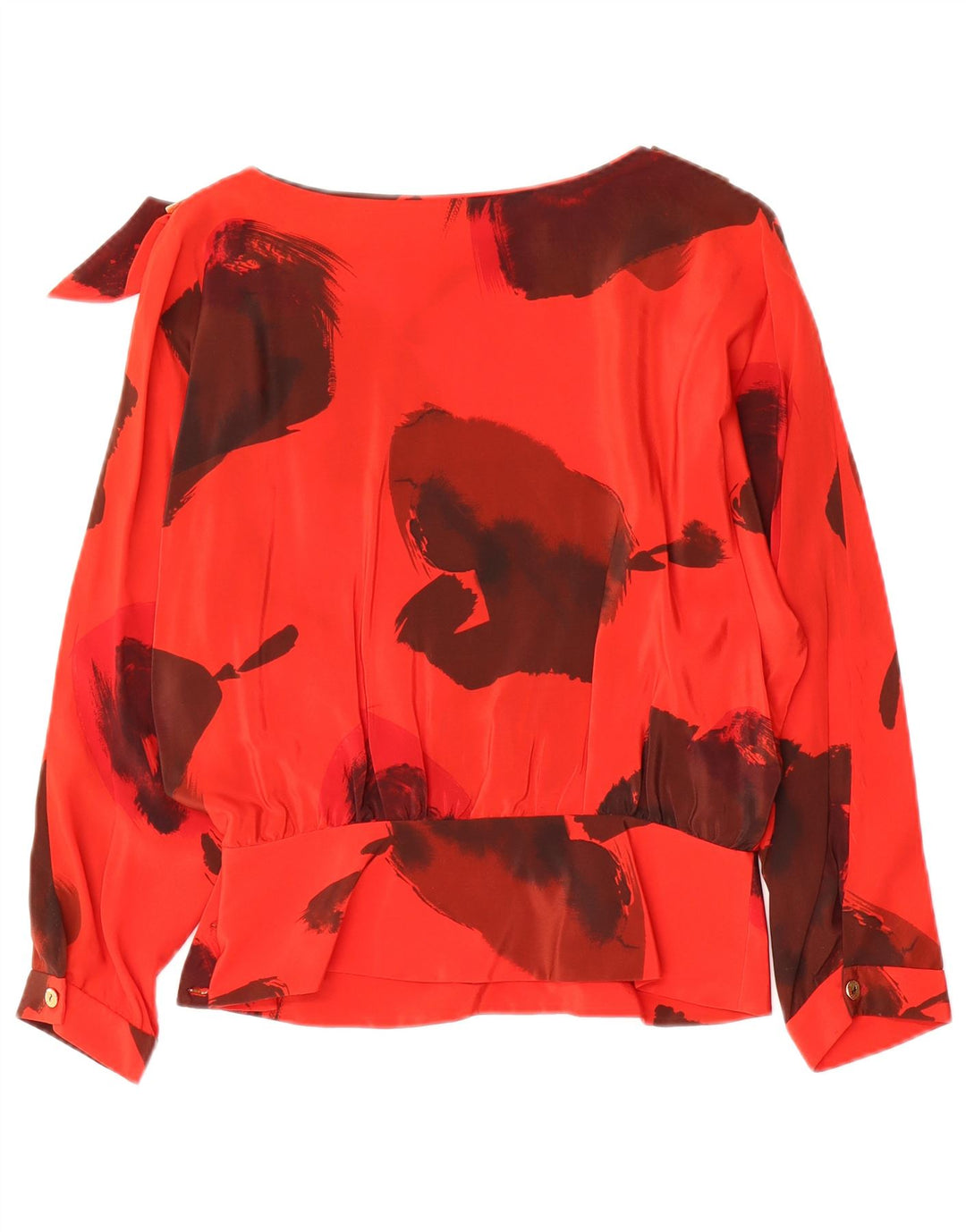 Vintage Dame Langærmet Bluse Top IT 42 Medium Red Floral Silke