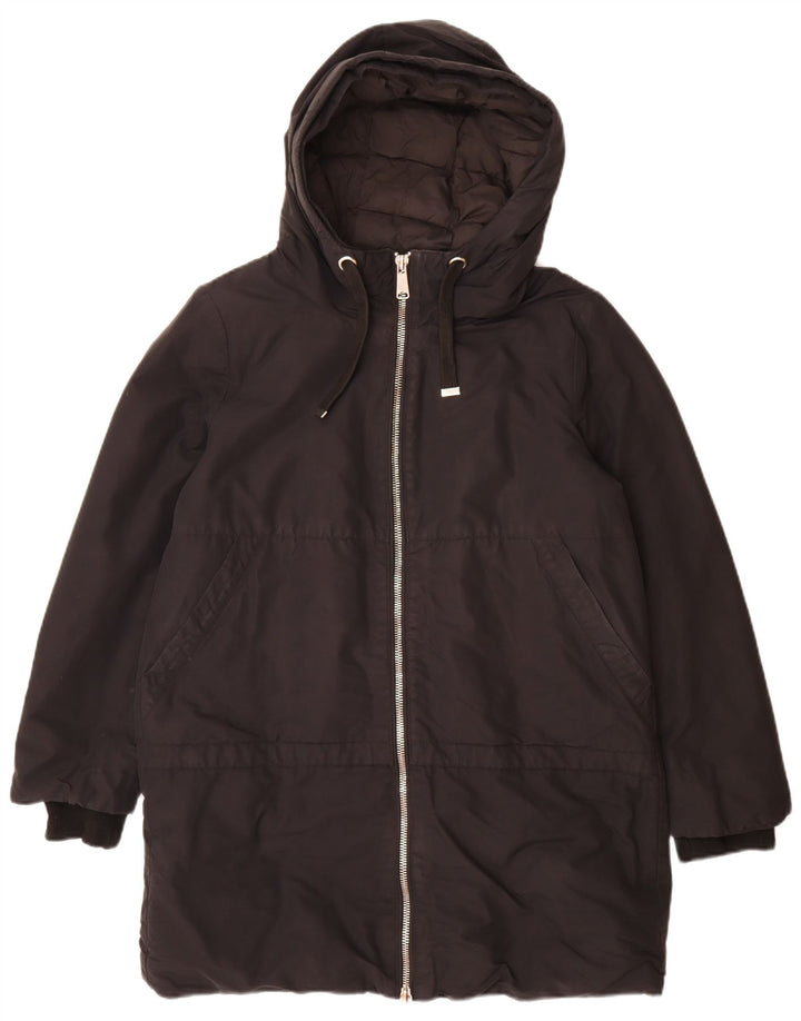 Zara Dame Hætte Polstret Frakke UK 16 Large Black