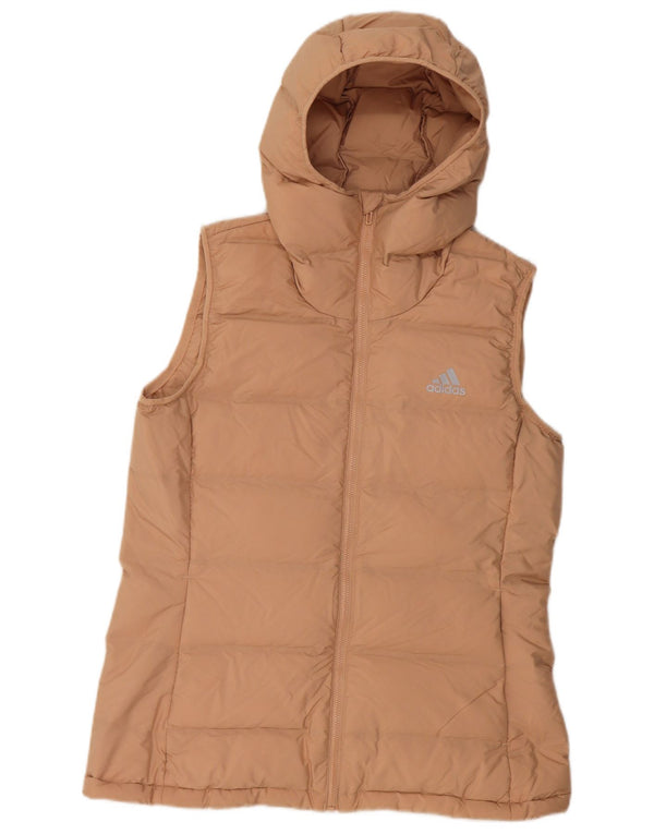 Adidas Womens Hooded Padded Gilet UK 12/14 Medium Beige Polyester