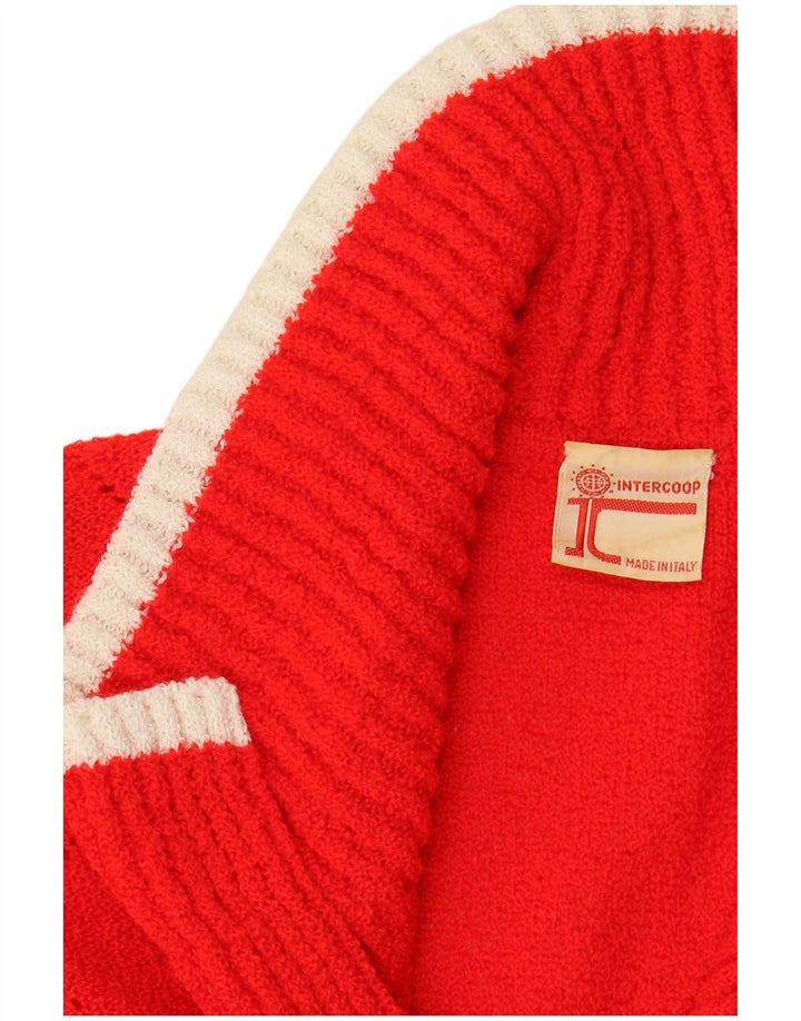 VINTAGE Womens Crop Ærmeløs cardigantrøje UK 14 Medium rødstribet