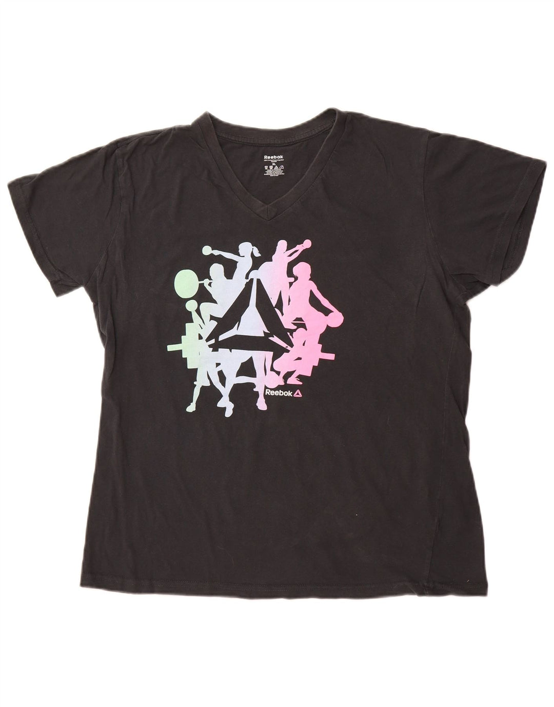 REEBOK Grafisk T-shirt top til kvinder UK 18 XL Sort bomuld