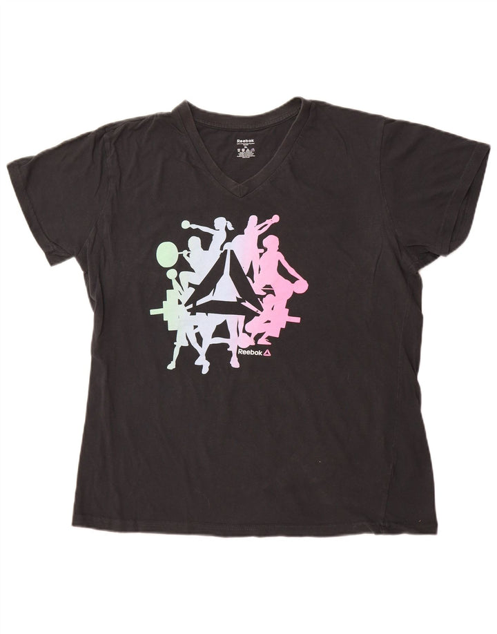 REEBOK Grafisk T-shirt top til kvinder UK 18 XL Sort bomuld