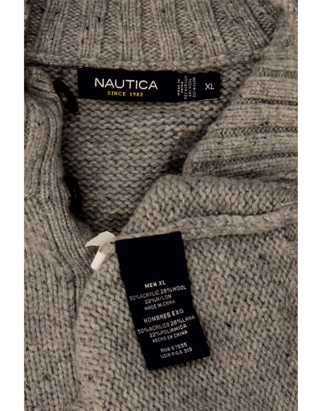 NAUTICA Herre Button Neck Sweater XL Grå Flecked Acryl