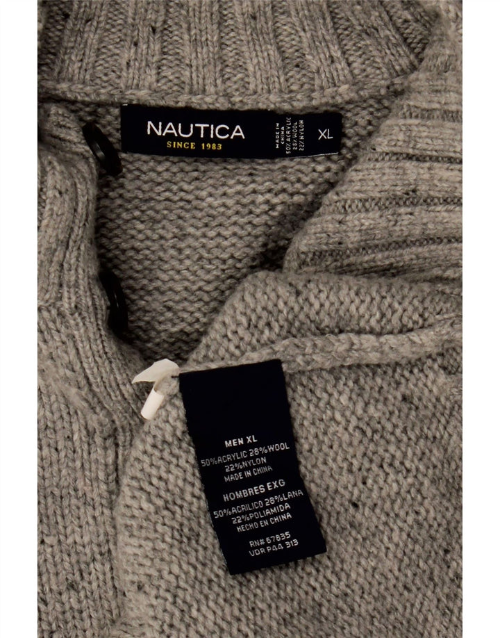 NAUTICA Herre Button Neck Sweater XL Grå Flecked Acryl