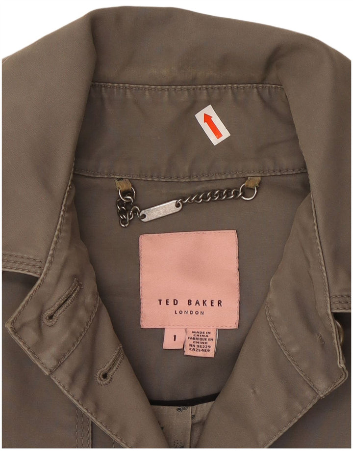 TED BAKER Kort trenchcoat til kvinder størrelse 1 XS Grå bomuld