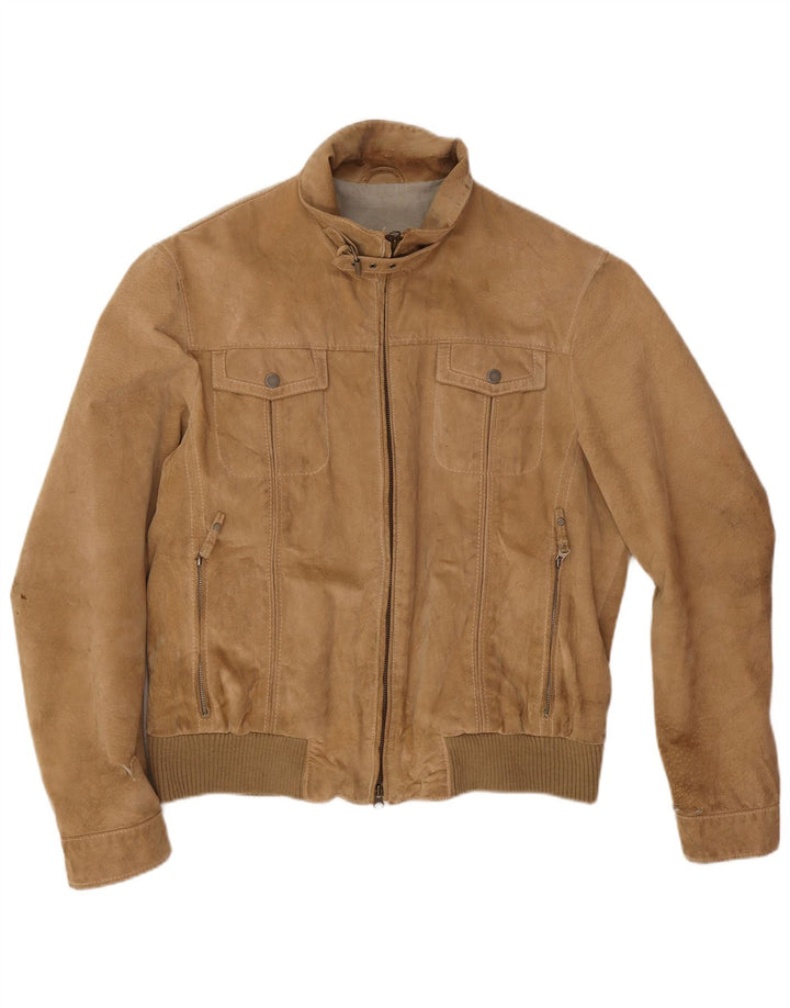 Vintage herre ruskind bomberjakke IT 54 2XL beige læder