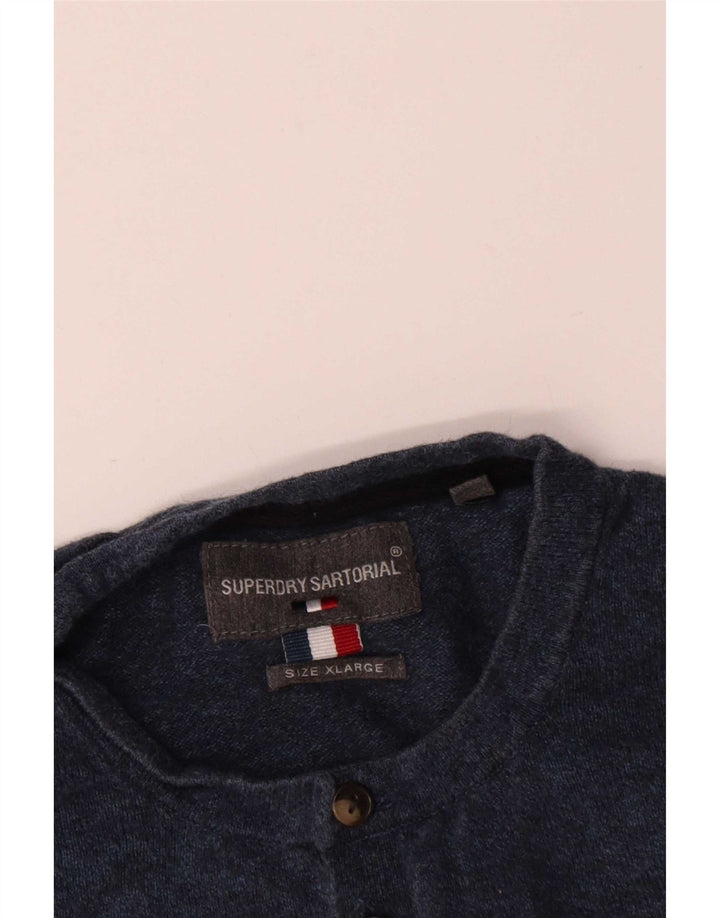 Superdry Herre Button Neck Sweater XL Blue Cotton