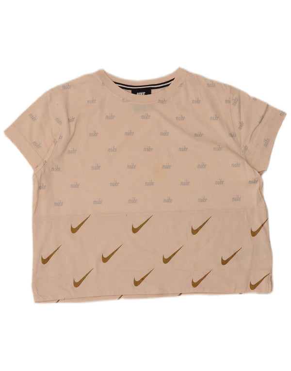Nike Dame Crop Grafisk T-Shirt Top UK 14 Medium Pink Bomuld