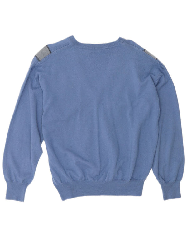 Vintage Dame Oversized V-hals sweater UK 18 XL Blå Colourblock