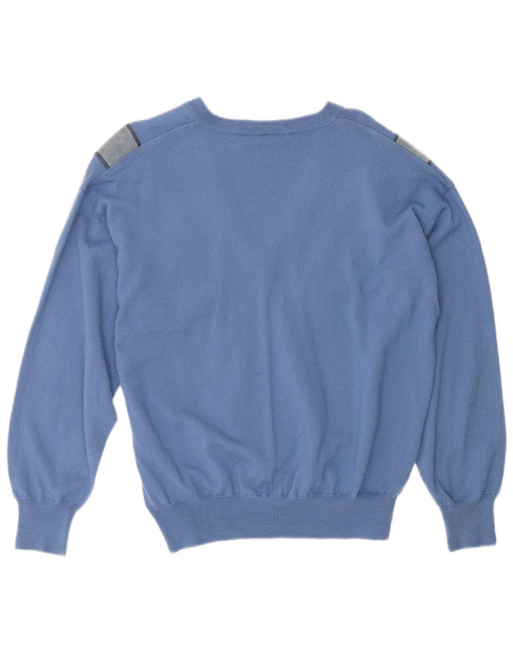 Vintage Dame Oversized V-hals sweater UK 18 XL Blå Colourblock