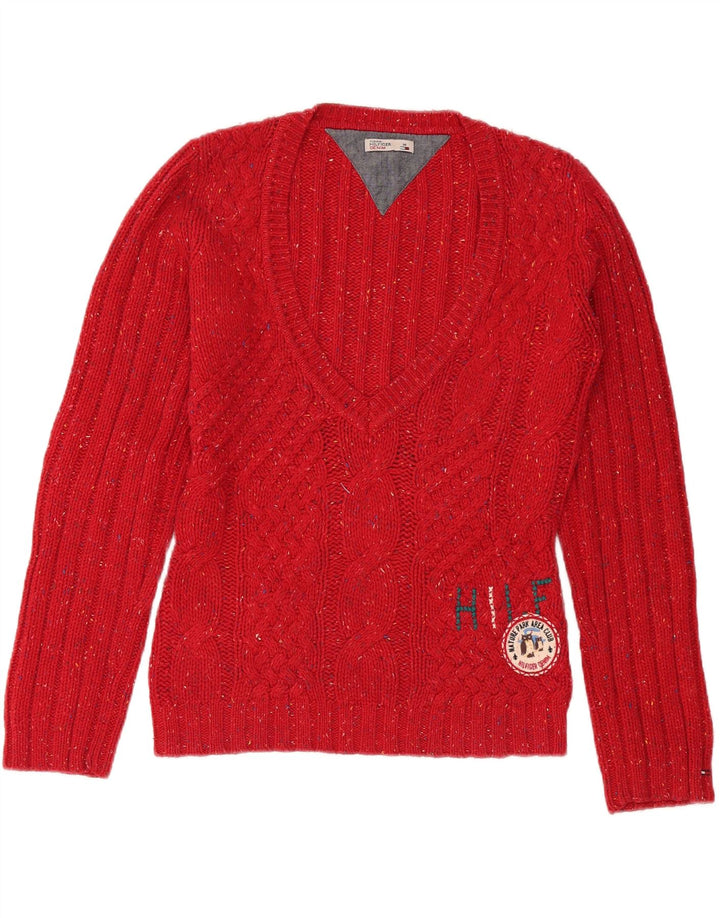 TOMMY HILFIGER Womens V-Neck Jumper Sweater UK 14 Medium Red Flecked Vintage Tommy Hilfiger and Second-Hand Tommy Hilfiger from Messina Hembry 