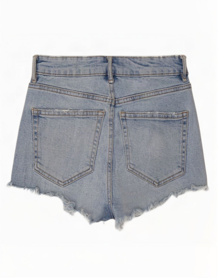 Zara Dame Distressed Denim Shorts EU 32 2XS W22 Blå