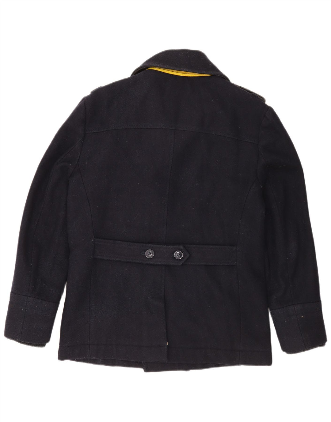 Superdry Men Pea Coat UK 38 Medium Navy Blue Wool