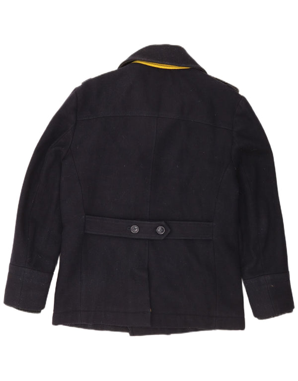 Superdry Men Pea Coat UK 38 Medium Navy Blue Wool