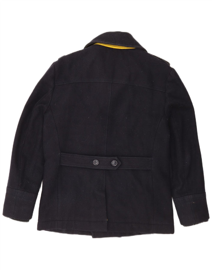 Superdry Men Pea Coat UK 38 Medium Navy Blue Wool