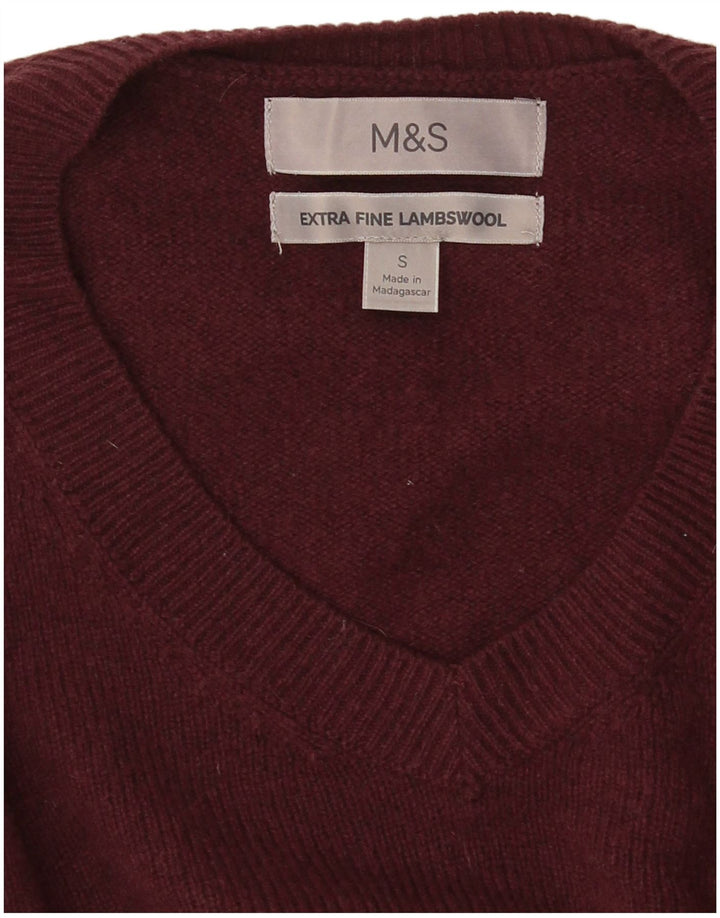 Marks & Spencer Herre V-hals sweater Lille Bourgogne lammeuld