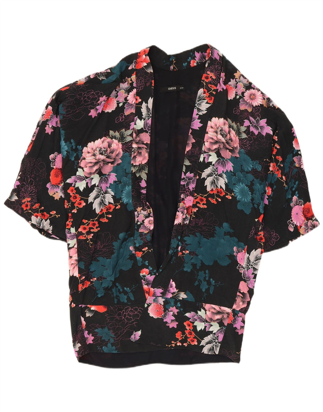 Oasis Dame Oversized Cardigan Top UK 8 Small Black Floral Viscose