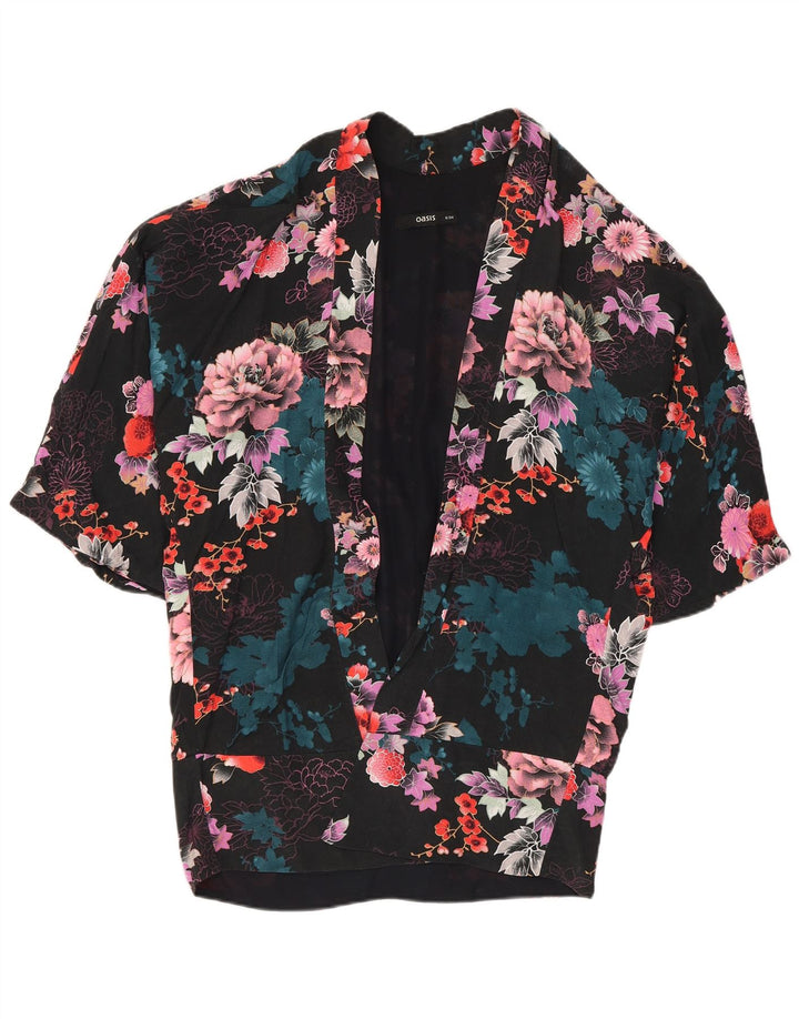 Oasis Dame Oversized Cardigan Top UK 8 Small Black Floral Viscose