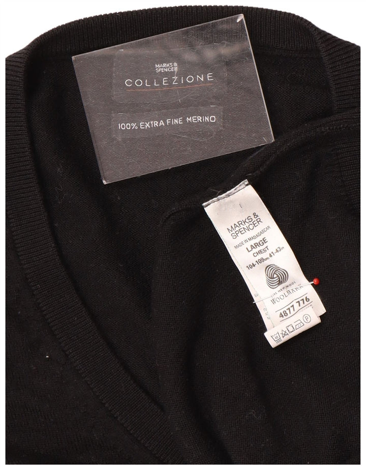 Marks & Spencer Herre V-hals sweater Stor sort uld