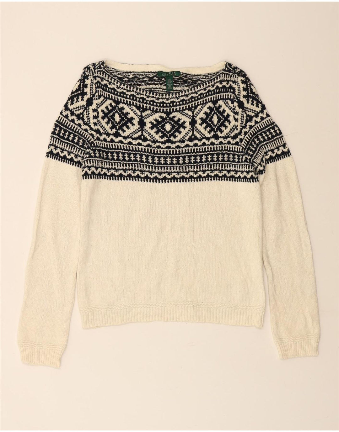 RALPH LAUREN Dame Boat Neck Jumper Sweater UK 16 Large Off White