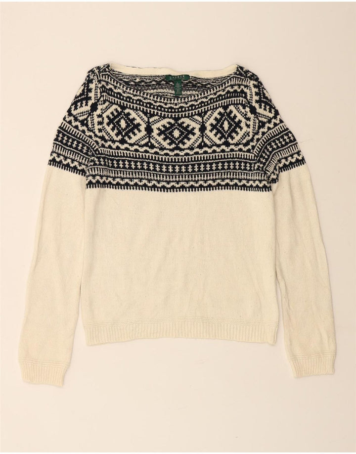 RALPH LAUREN Dame Boat Neck Jumper Sweater UK 16 Large Off White