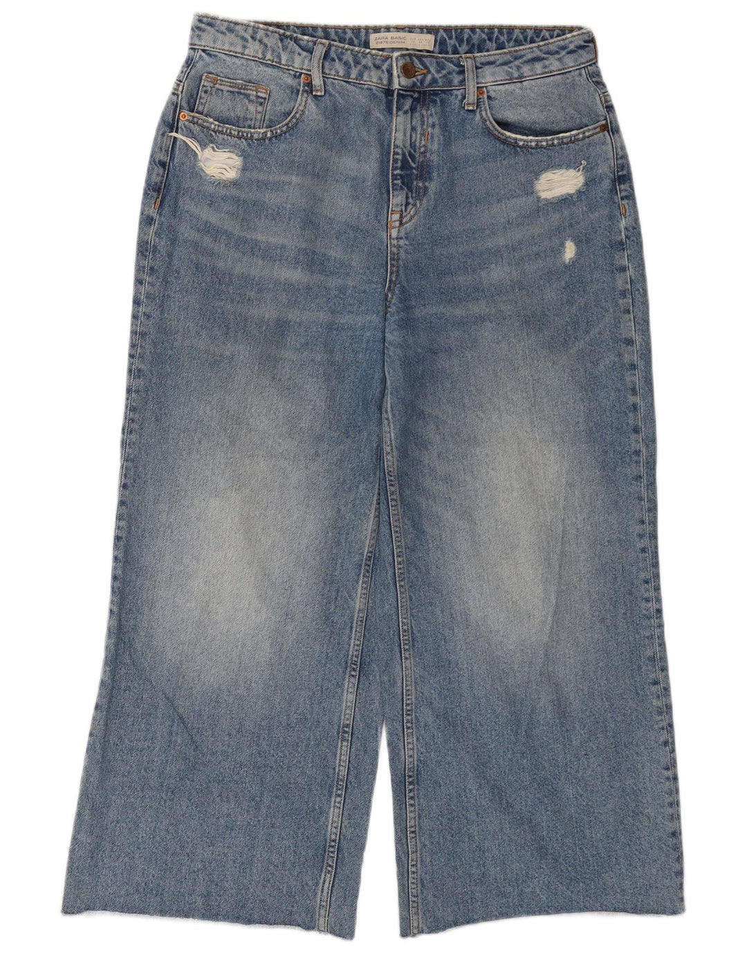 ZARA Womens Distressed Crop Jeans med brede ben EU 40 Medium W30 L25 Blå