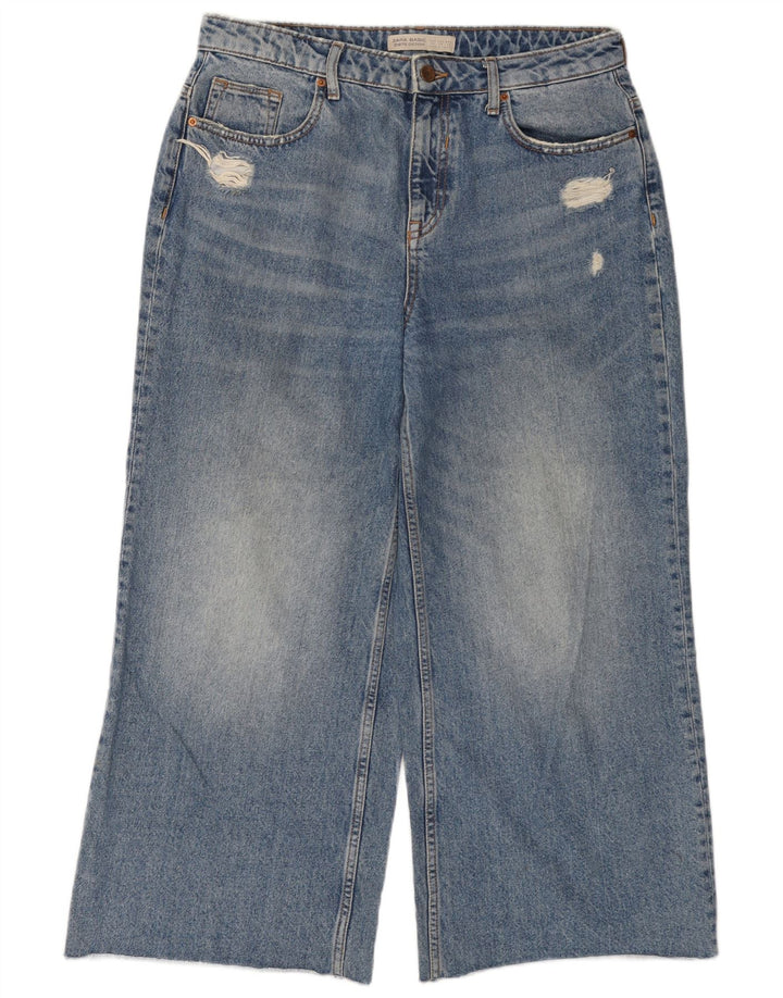 ZARA Womens Distressed Crop Jeans med brede ben EU 40 Medium W30 L25 Blå