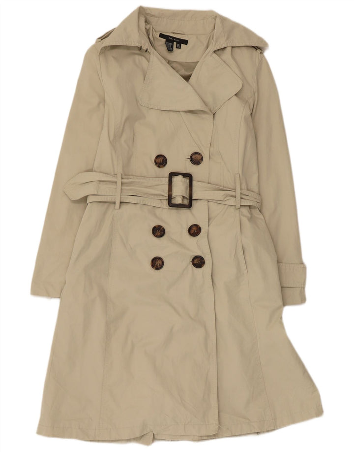 Zara Dame Dobbeltradet Trench Coat UK 14 Stor Beige Polyester