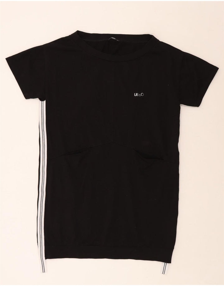 LIU JO Dame Milano T-Shirt Kjole UK 18 XL Sort Bomuld